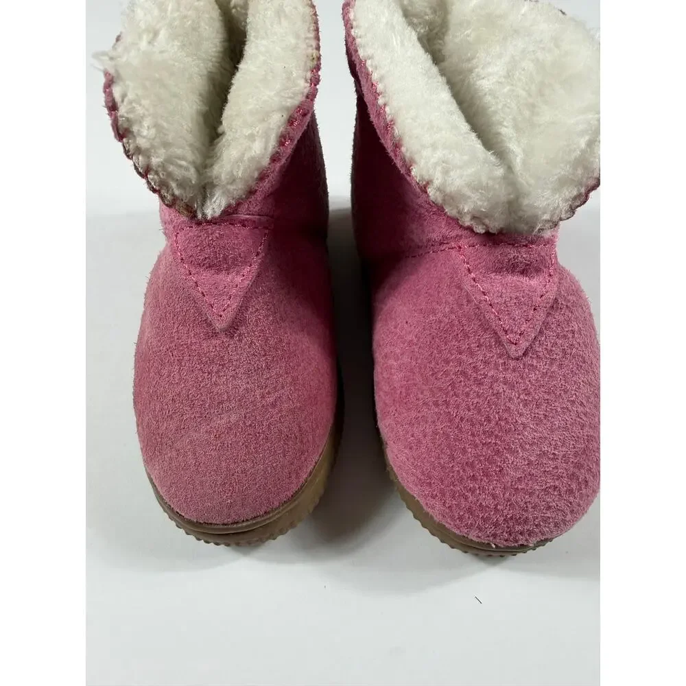 Old Friend Kids Hot Pink Bootee Leather Fleece Slipper Boots Size 7 toddler
